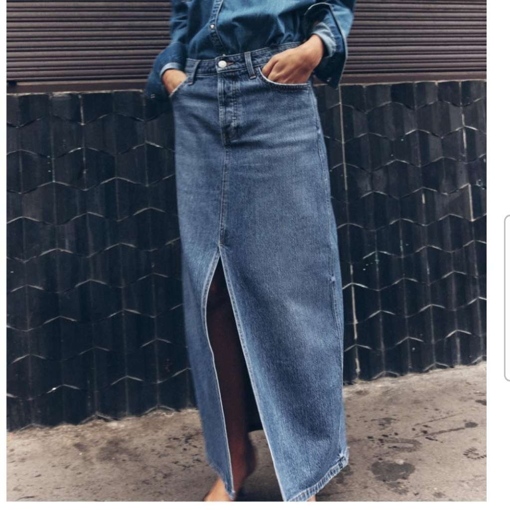 Zara Blue Denim Maxi Skirt And Vest Set Zara